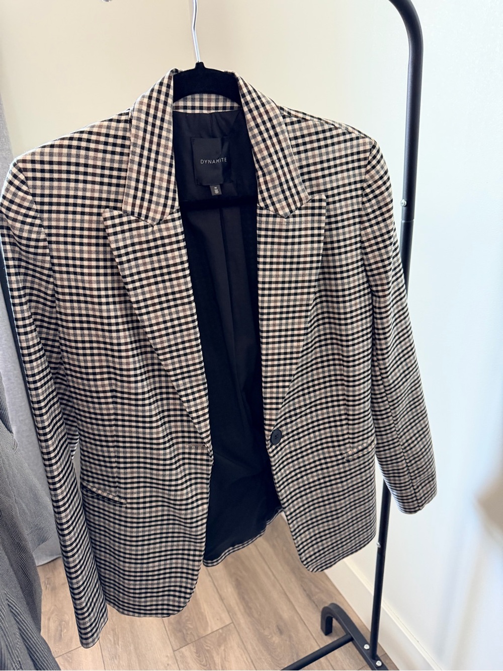 Dynamite Black and White Check Blazer with Brown Accents